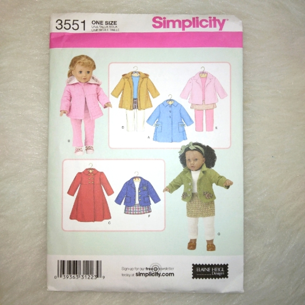 SIMPLICITY 3551 Wardrobe by Elaine Heigl Designs for American Girl Doll …